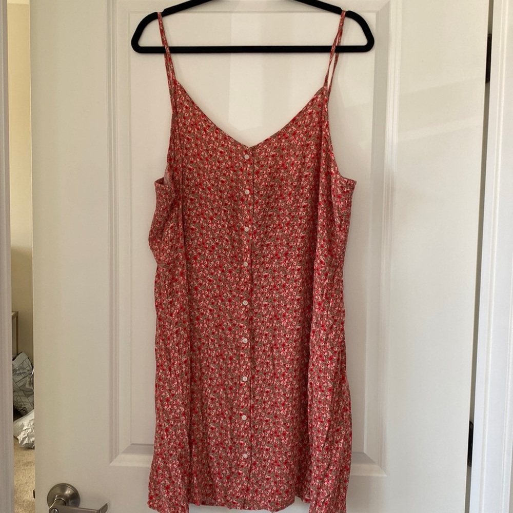 American Eagle Outfitters Red Floral Button-Front Slip Dress